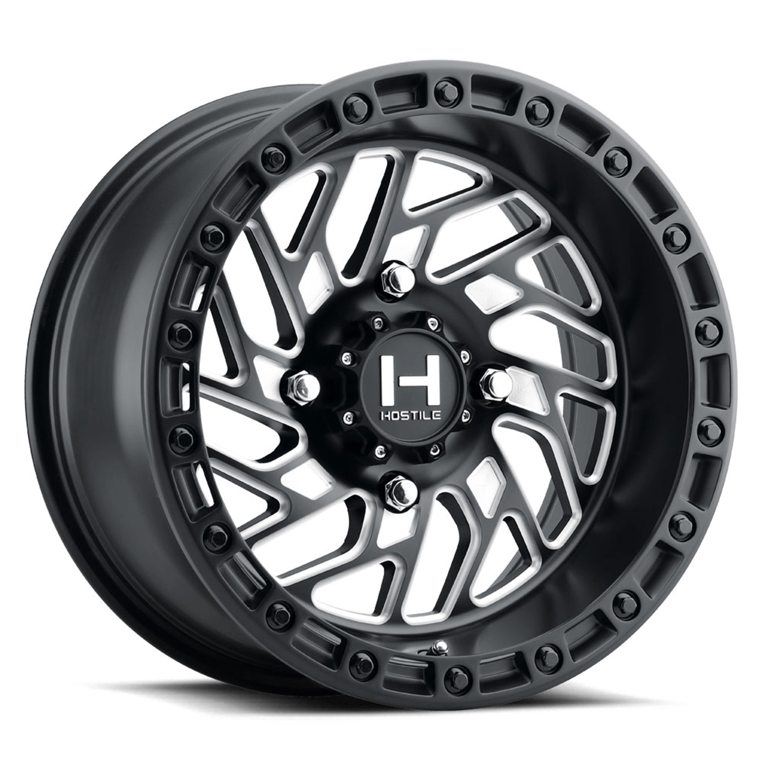 hostile wheels h116 jigsaw utv full satin black milled 2