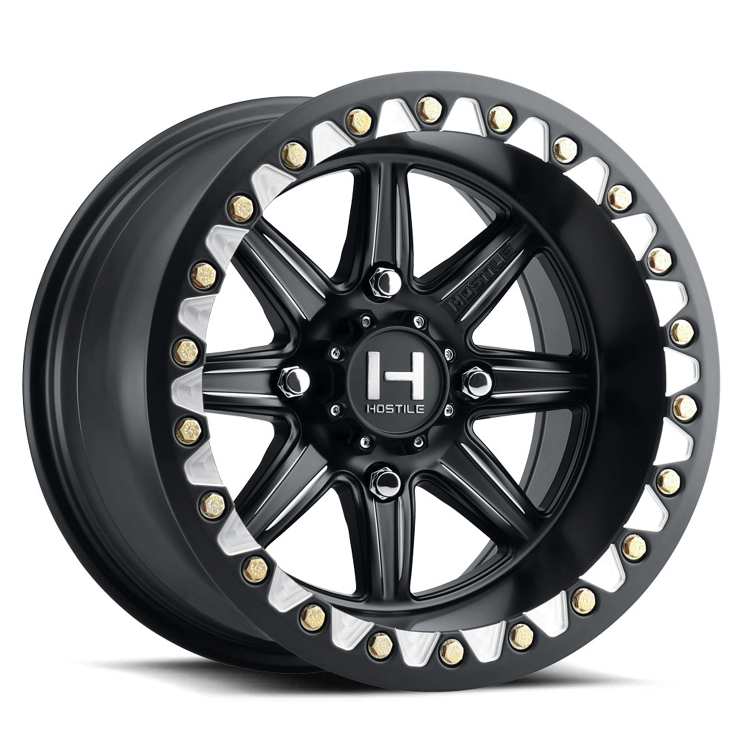 hostile wheels h309 alpha utv beadlock full satin black milled