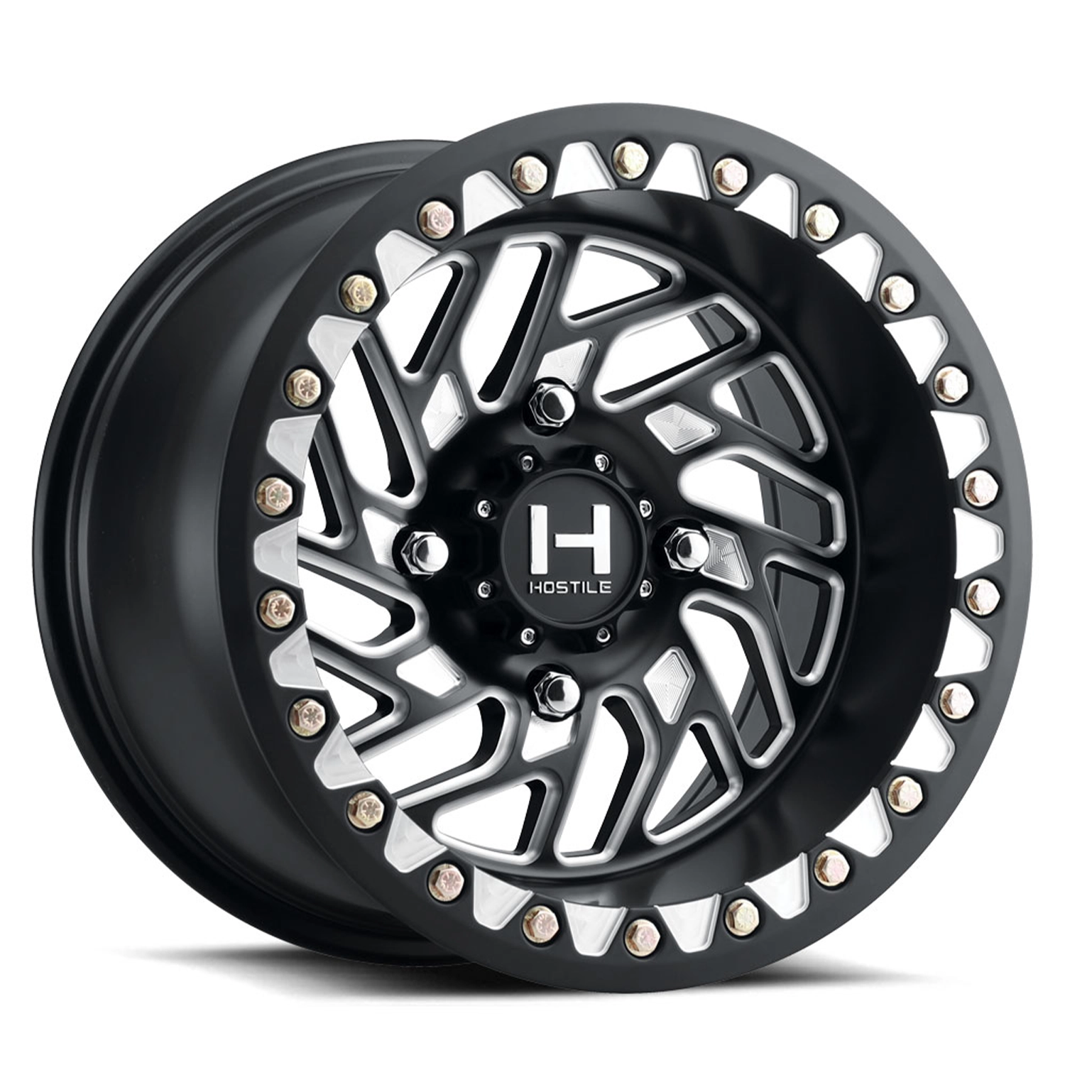 hostile wheels h316 jigsaw utv beadlock full satin black milled