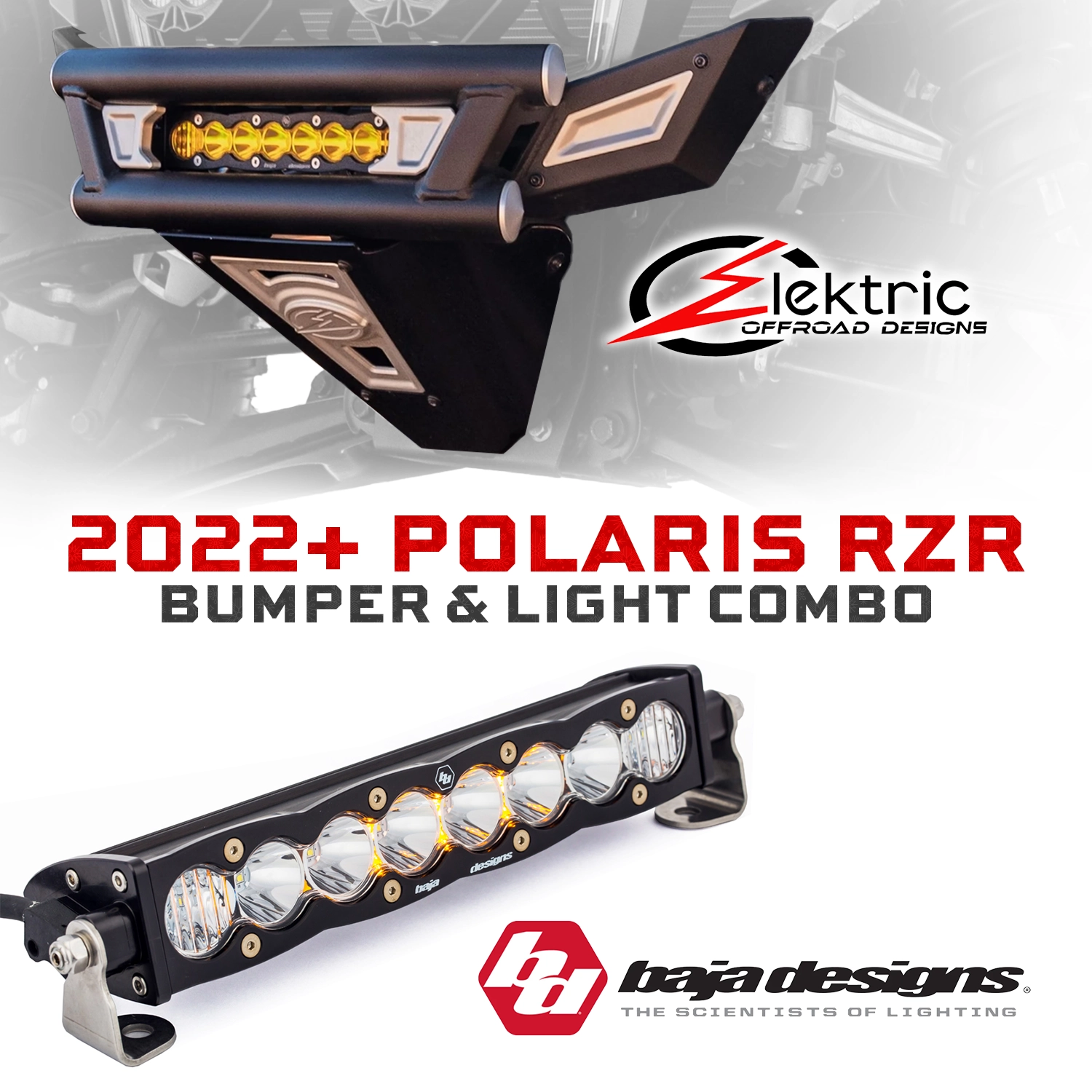 Polaris RZR Pro R Turbo R and Pro S Elektric Offroad Designs Amp Front Winch Bumper & Baja Designs S8 Light Bar Combo