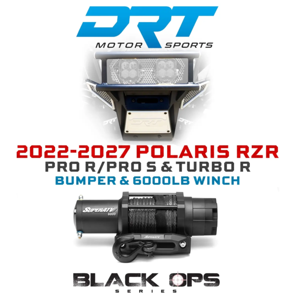 DRT Motorsports Desert Runner Winch Bumper & Black Ops Winches 6000 Lb. UTV Winch for Polaris RZR Pro R Pro S Turbo R 2022 2027