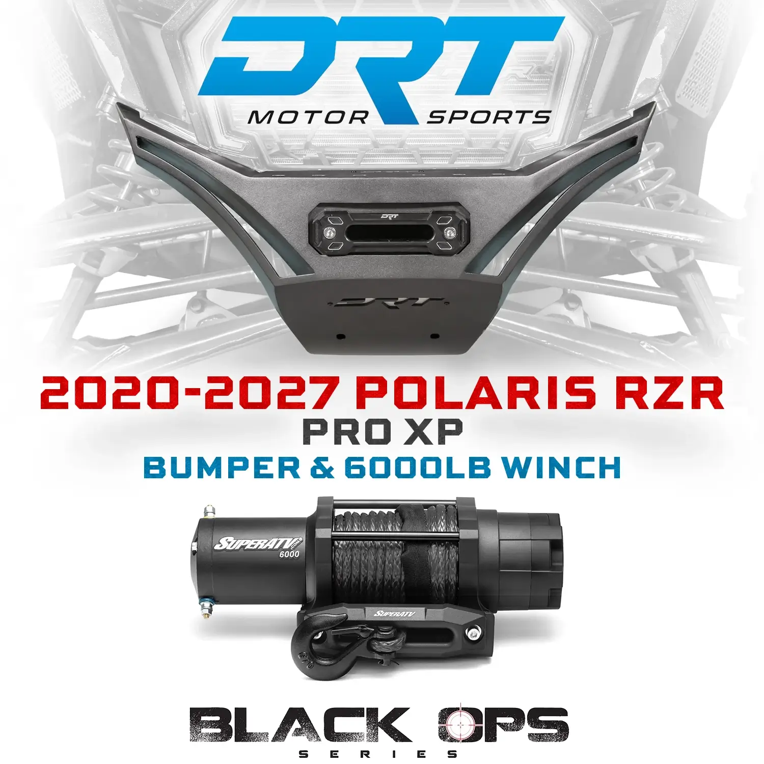 DRT Motorsports Front Winch V2 Bumper & Black Ops Winches 6000 Lb. UTV Winch Polaris RZR Pro XP 2